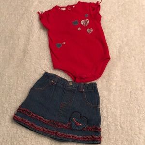 Girls 2 piece outfit 12 month onesie & skirt